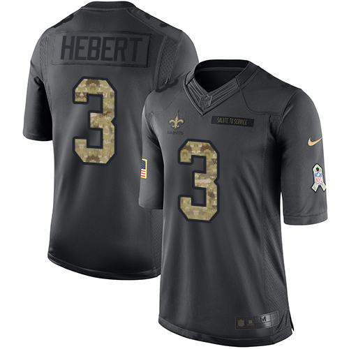 Youth Nike New Orleans Saints #3 Bobby Hebert Limited Black 2016 Salute to Service NFL Jersey