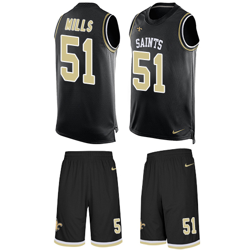 Men's Nike New Orleans Saints #51 Sam Mills Limited Black Tank Top Suit NFL Jersey