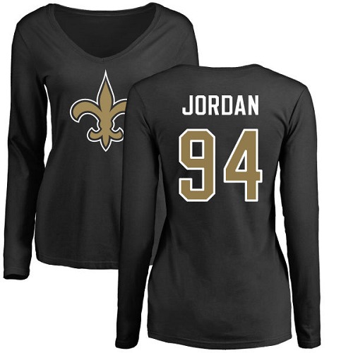 NFL Women's Nike New Orleans Saints #94 Cameron Jordan Black Name & Number Logo Slim Fit Long Sleeve T-Shirt