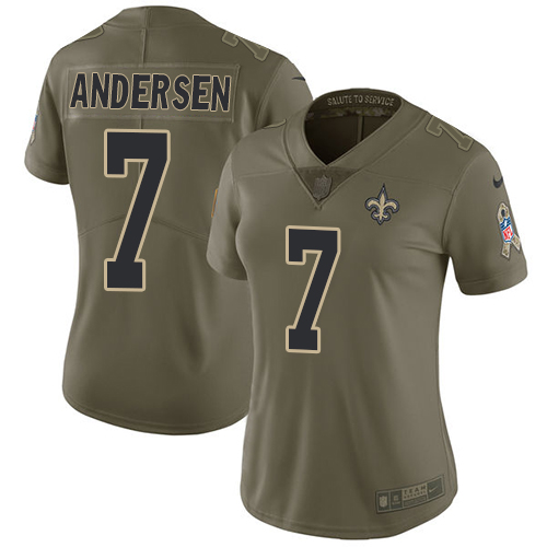 Women's Nike New Orleans Saints #7 Morten Andersen Limited Olive 2017 Salute to Service NFL Jersey