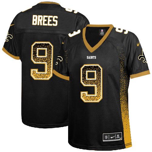 Women's Nike New Orleans Saints #9 Drew Brees Elite Black Drift Fashion NFL Jersey