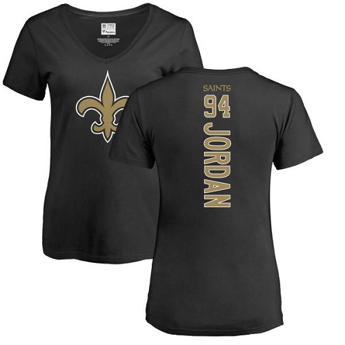 NFL Women's Nike New Orleans Saints #94 Cameron Jordan Black Backer Slim Fit T-Shirt