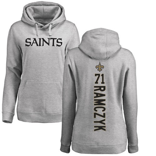 NFL Women's Nike New Orleans Saints #71 Ryan Ramczyk Ash Backer Pullover Hoodie
