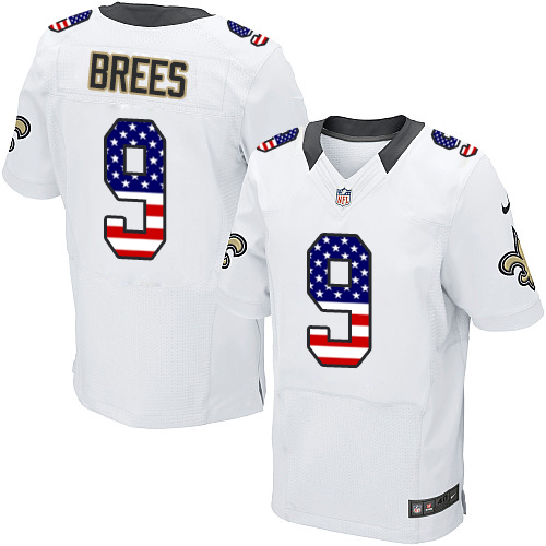 Men's Nike New Orleans Saints #9 Drew Brees Elite White Road USA Flag Fashion NFL Jersey