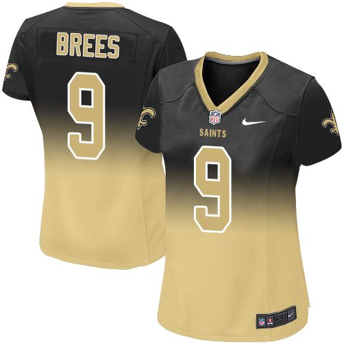 Women's Nike New Orleans Saints #9 Drew Brees Elite Black/Gold Fadeaway NFL Jersey