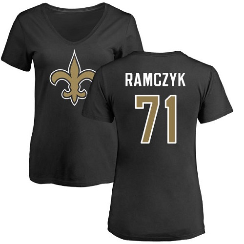 NFL Women's Nike New Orleans Saints #71 Ryan Ramczyk Black Name & Number Logo Slim Fit T-Shirt
