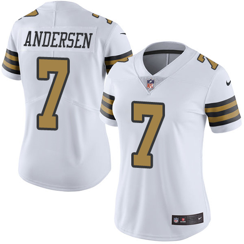 Women's Nike New Orleans Saints #7 Morten Andersen Limited White Rush Vapor Untouchable NFL Jersey