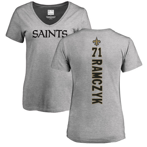 NFL Women's Nike New Orleans Saints #71 Ryan Ramczyk Ash Backer V-Neck T-Shirt