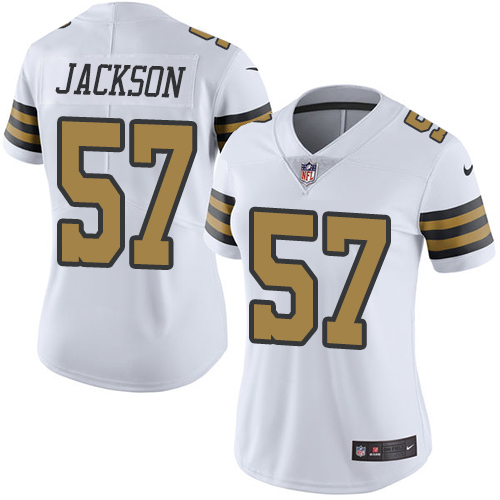 Women's Nike New Orleans Saints #57 Rickey Jackson Limited White Rush Vapor Untouchable NFL Jersey