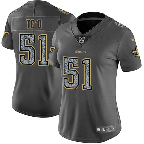Women's Nike New Orleans Saints #51 Manti Te'o Gray Static Vapor Untouchable Limited NFL Jersey