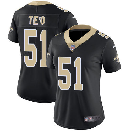 Women's Nike New Orleans Saints #51 Manti Te'o Black Team Color Vapor Untouchable Limited Player NFL Jersey