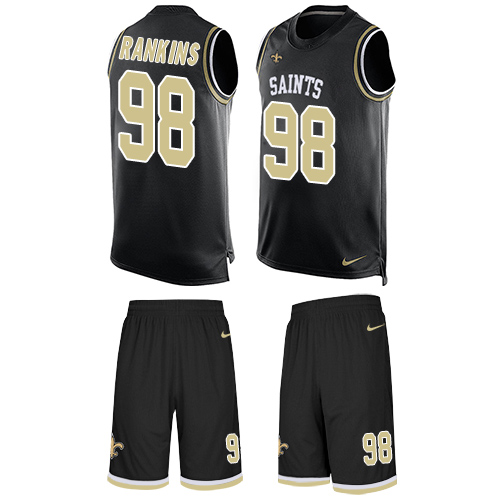 Men's Nike New Orleans Saints #98 Sheldon Rankins Limited Black Tank Top Suit NFL Jersey