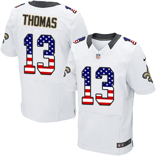 Men's Nike New Orleans Saints #13 Michael Thomas Elite White Road USA Flag Fashion NFL Jersey
