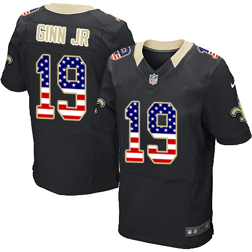Men's Nike New Orleans Saints #19 Ted Ginn Jr Elite Black Home USA Flag Fashion NFL Jersey
