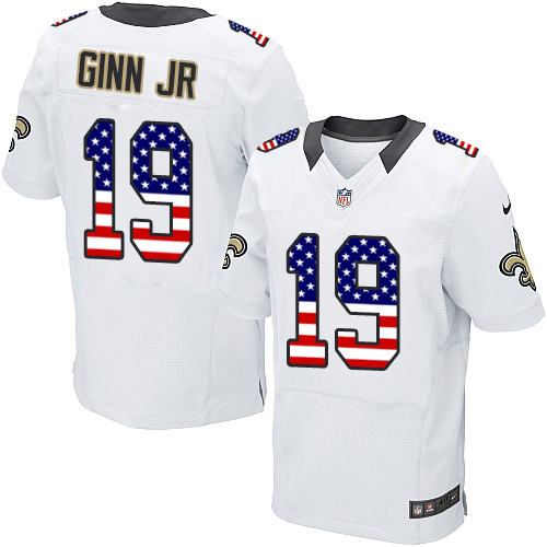 Men's Nike New Orleans Saints #19 Ted Ginn Jr Elite White Road USA Flag Fashion NFL Jersey