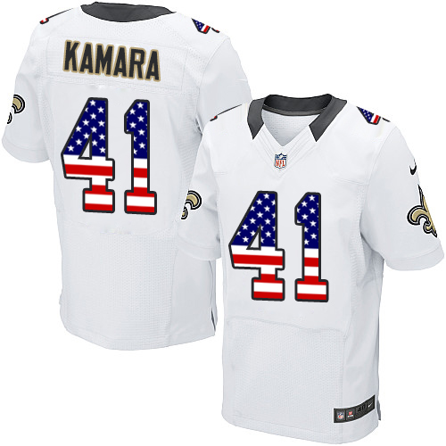 Men's Nike New Orleans Saints #41 Alvin Kamara Elite White Road USA Flag Fashion NFL Jersey