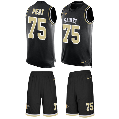 Men's Nike New Orleans Saints #75 Andrus Peat Limited Black Tank Top Suit NFL Jersey