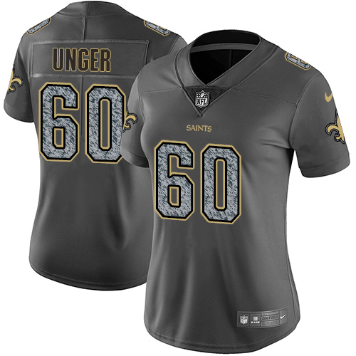Women's Nike New Orleans Saints #60 Max Unger Gray Static Vapor Untouchable Limited NFL Jersey
