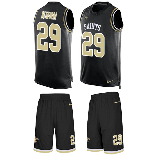 Men's Nike New Orleans Saints #29 John Kuhn Limited Black Tank Top Suit NFL Jersey