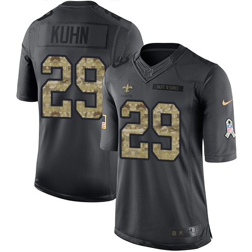 Men's Nike New Orleans Saints #29 John Kuhn Limited Black 2016 Salute to Service NFL Jersey