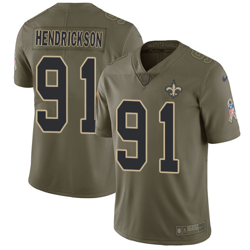 Men's Nike New Orleans Saints #91 Trey Hendrickson Limited Olive 2017 Salute to Service NFL Jersey