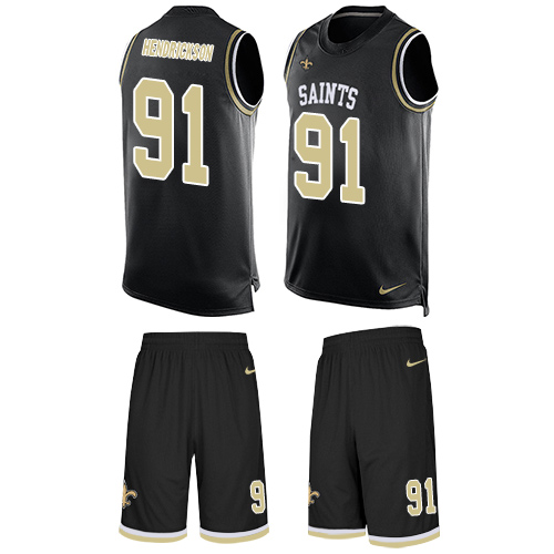 Men's Nike New Orleans Saints #91 Trey Hendrickson Limited Black Tank Top Suit NFL Jersey