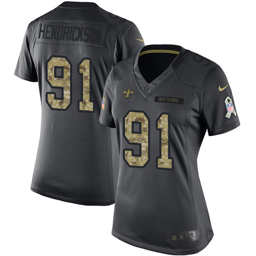 Women's Nike New Orleans Saints #91 Trey Hendrickson Limited Black 2016 Salute to Service NFL Jersey