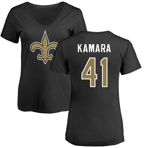 NFL Women's Nike New Orleans Saints #41 Alvin Kamara Black Name & Number Logo Slim Fit T-Shirt