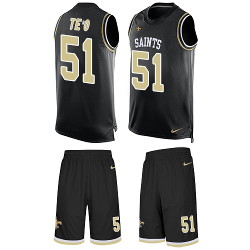 Men's Nike New Orleans Saints #51 Manti Te'o Limited Black Tank Top Suit NFL Jersey