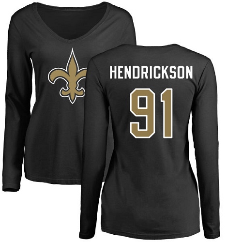 NFL Women's Nike New Orleans Saints #91 Trey Hendrickson Black Name & Number Logo Slim Fit Long Sleeve T-Shirt