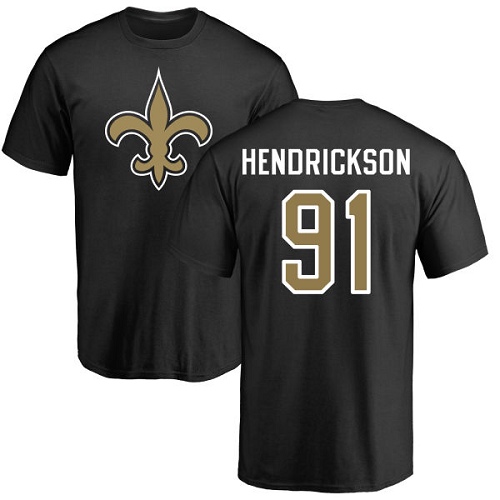 NFL Nike New Orleans Saints #91 Trey Hendrickson Black Name & Number Logo T-Shirt