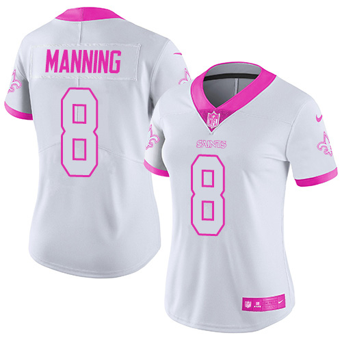 Women's Nike New Orleans Saints #8 Archie Manning Limited White/Pink Rush Fashion NFL Jersey