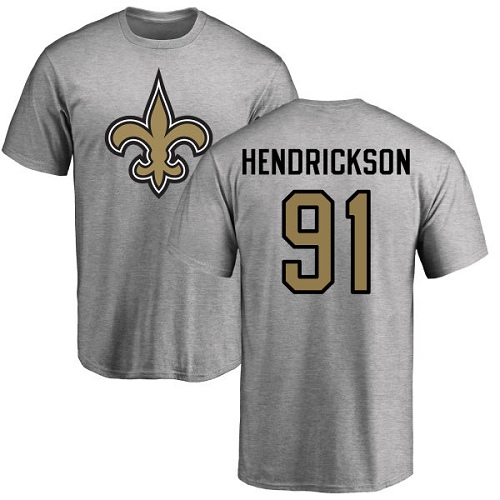 NFL Nike New Orleans Saints #91 Trey Hendrickson Ash Name & Number Logo T-Shirt