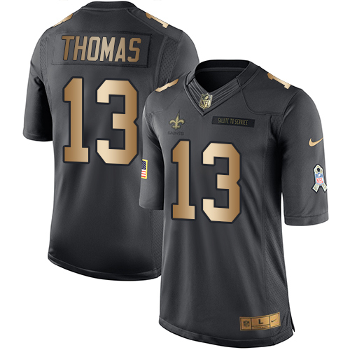 Men's Nike New Orleans Saints #13 Michael Thomas Limited Black/Gold Salute to Service NFL Jersey