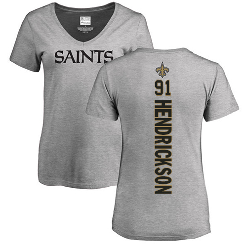 NFL Women's Nike New Orleans Saints #91 Trey Hendrickson Ash Backer V-Neck T-Shirt