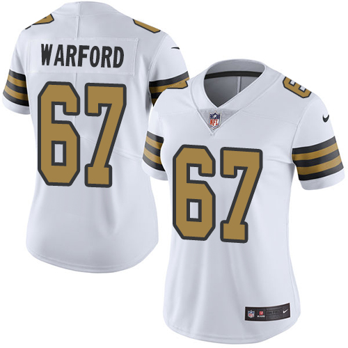 Women's Nike New Orleans Saints #67 Larry Warford Limited White Rush Vapor Untouchable NFL Jersey