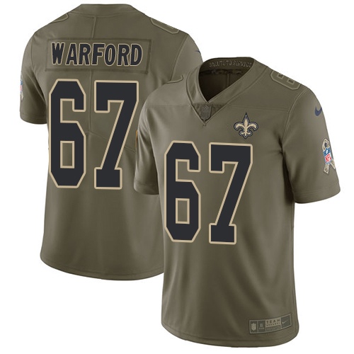 Men's Nike New Orleans Saints #67 Larry Warford Limited Olive 2017 Salute to Service NFL Jersey