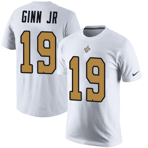 NFL Nike New Orleans Saints #19 Ted Ginn Jr White Rush Pride Name & Number T-Shirt