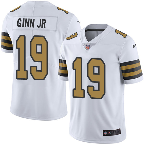 Men's Nike New Orleans Saints #19 Ted Ginn Jr Limited White Rush Vapor Untouchable NFL Jersey