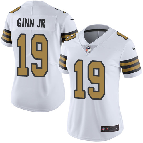 Women's Nike New Orleans Saints #19 Ted Ginn Jr Limited White Rush Vapor Untouchable NFL Jersey