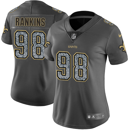 Women's Nike New Orleans Saints #98 Sheldon Rankins Gray Static Vapor Untouchable Limited NFL Jersey