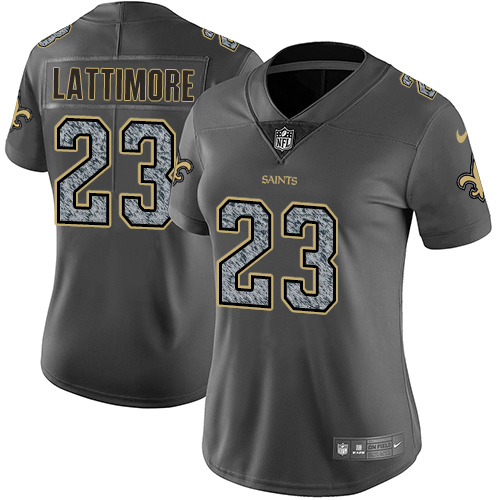 Women's Nike New Orleans Saints #23 Marshon Lattimore Gray Static Vapor Untouchable Limited NFL Jersey