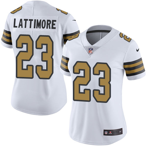 Women's Nike New Orleans Saints #23 Marshon Lattimore Limited White Rush Vapor Untouchable NFL Jersey