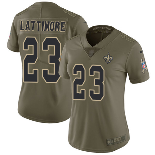 Women's Nike New Orleans Saints #23 Marshon Lattimore Limited Olive 2017 Salute to Service NFL Jersey