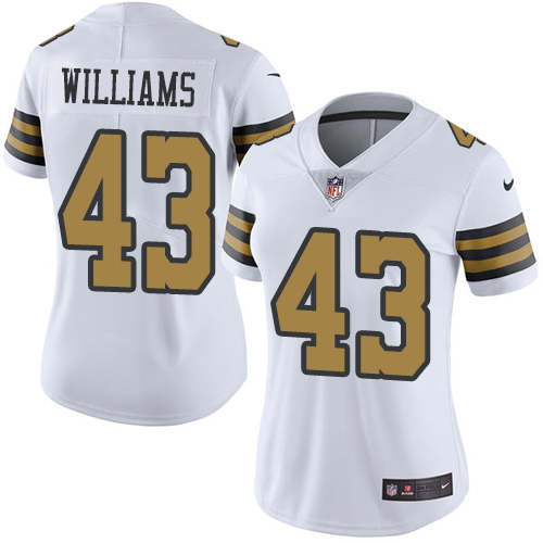Women's Nike New Orleans Saints #43 Marcus Williams Limited White Rush Vapor Untouchable NFL Jersey