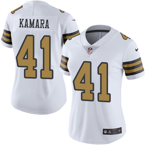 Women's Nike New Orleans Saints #41 Alvin Kamara Limited White Rush Vapor Untouchable NFL Jersey