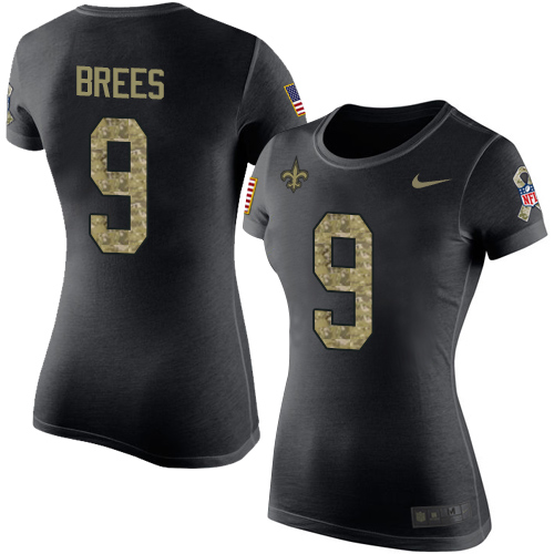 NFL Women's Nike New Orleans Saints #9 Drew Brees Black Camo Salute to Service T-Shirt