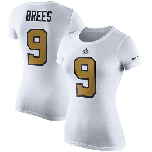 NFL Women's Nike New Orleans Saints #9 Drew Brees White Rush Pride Name & Number T-Shirt