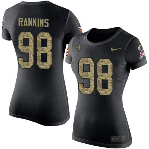 NFL Women's Nike New Orleans Saints #98 Sheldon Rankins Black Camo Salute to Service T-Shirt