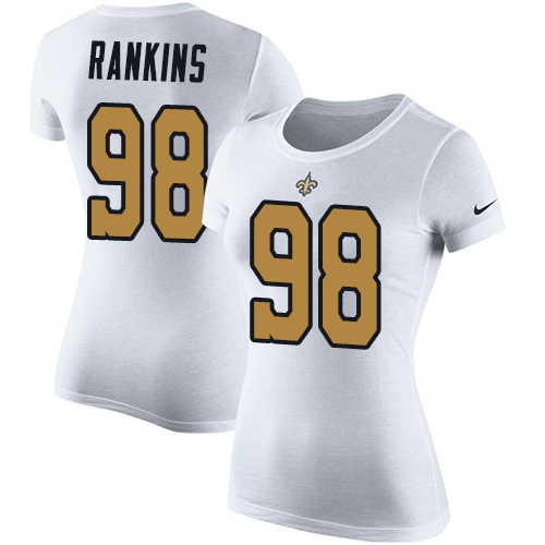 NFL Women's Nike New Orleans Saints #98 Sheldon Rankins White Rush Pride Name & Number T-Shirt